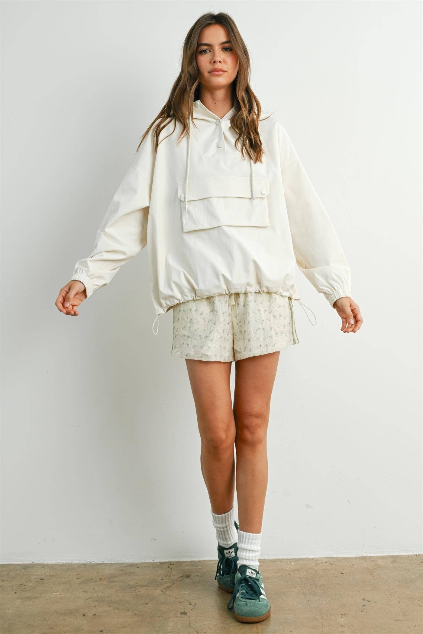 Hooded Pullover Long Sleeve Jacket - BMT7971: IVORY / L