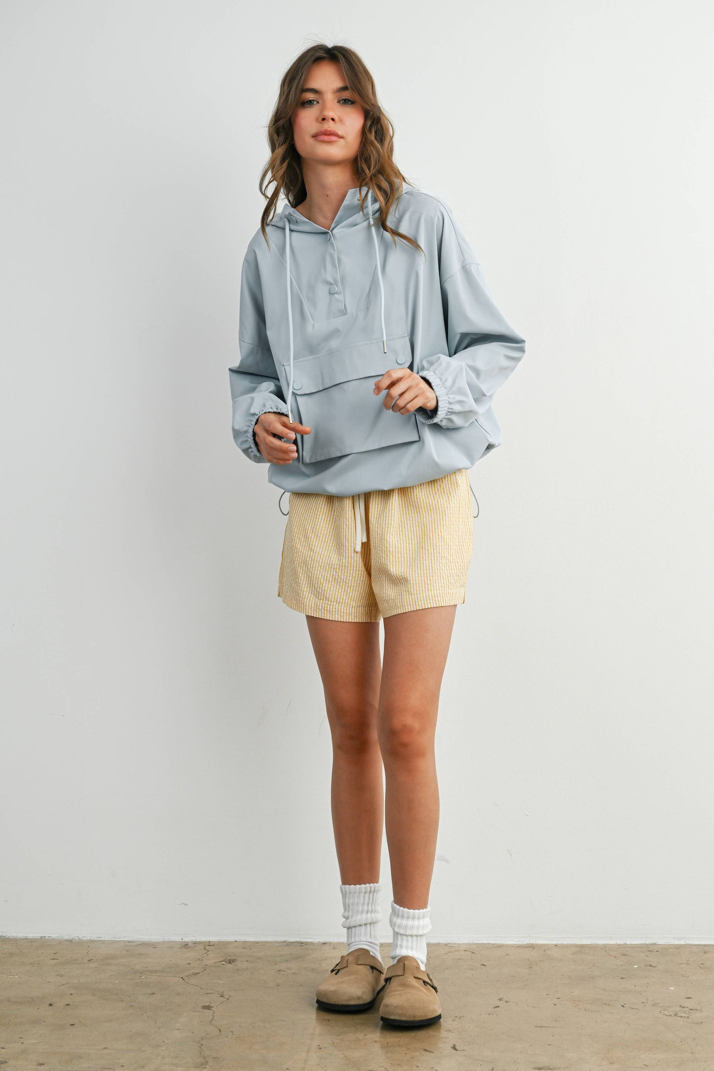 Hooded Pullover Long Sleeve Jacket - BMT7971: IVORY / L
