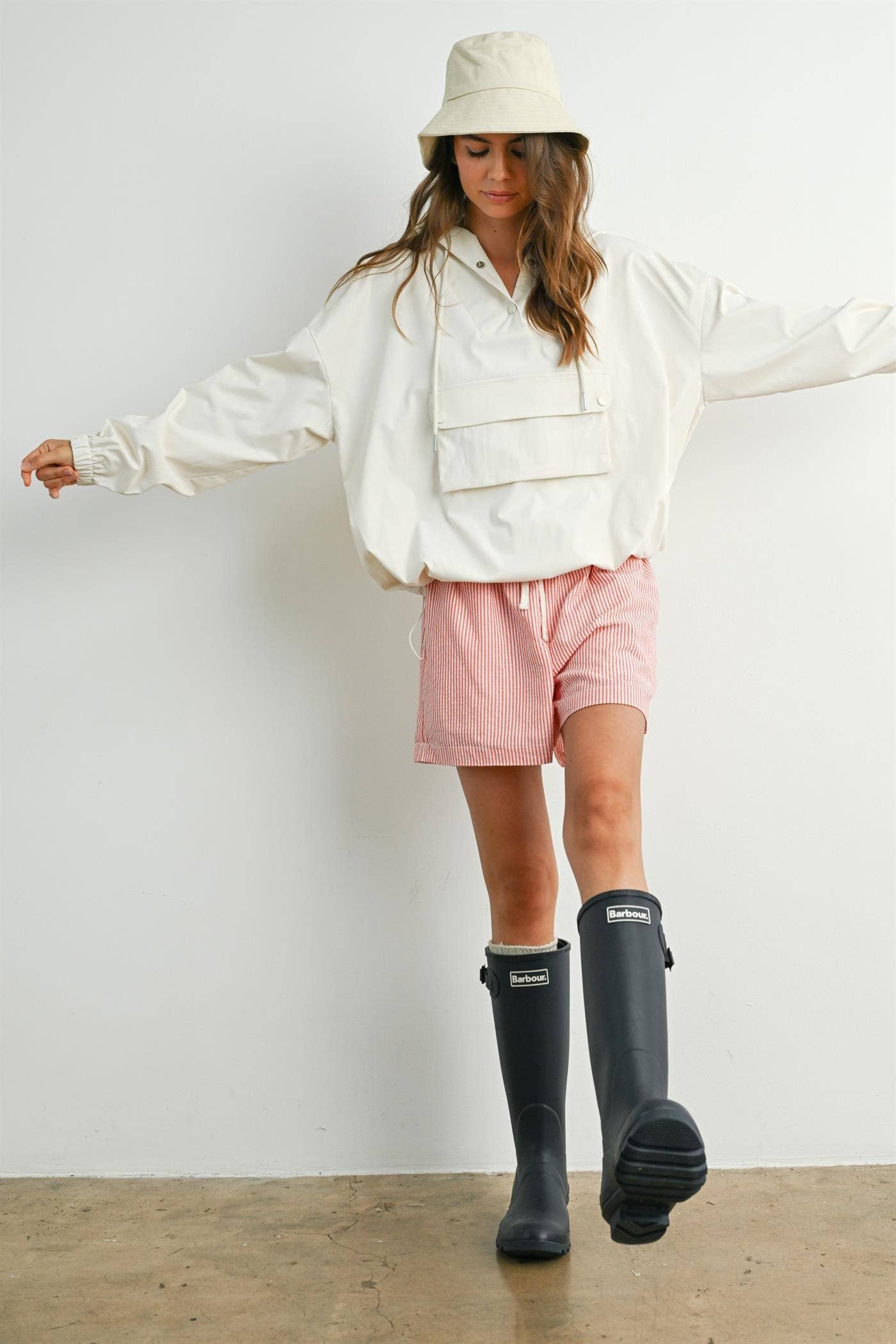Hooded Pullover Long Sleeve Jacket - BMT7971: IVORY / M