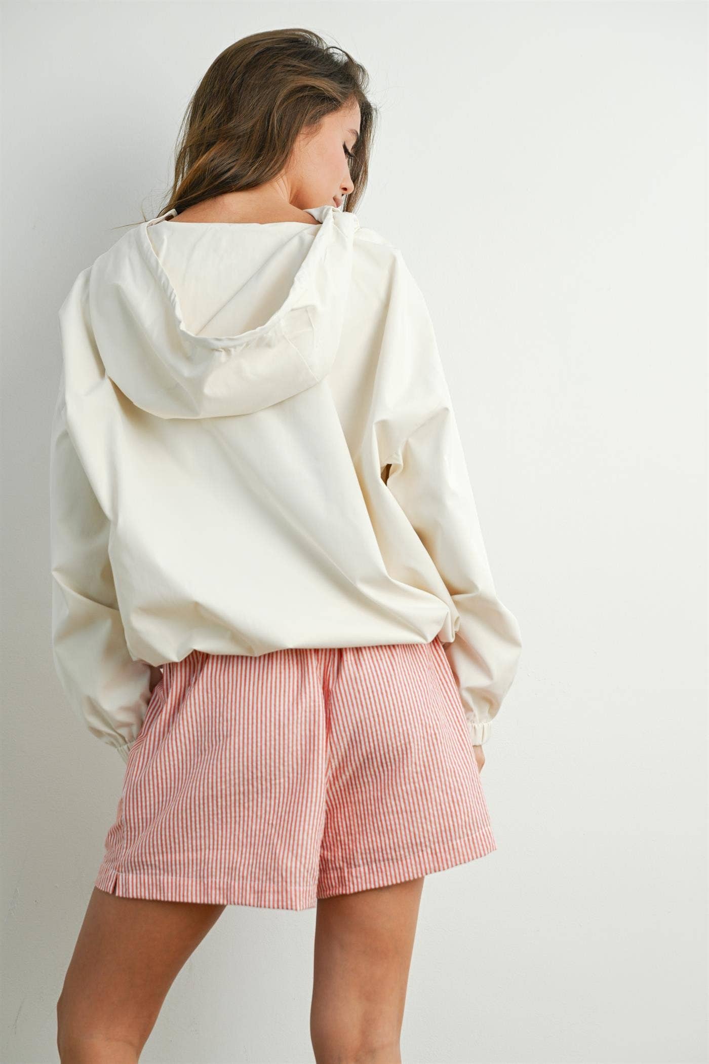 Hooded Pullover Long Sleeve Jacket - BMT7971: IVORY / M