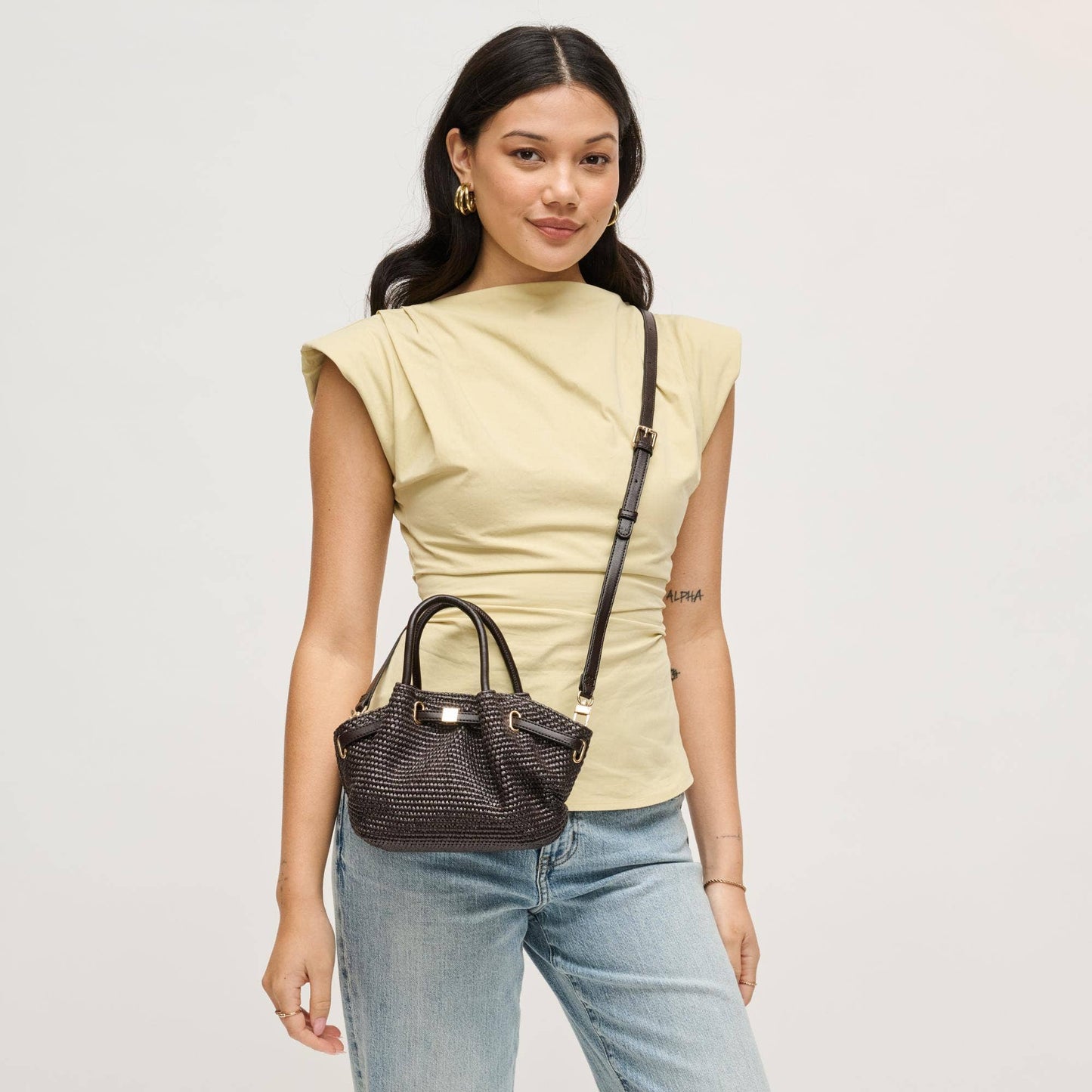 Selena - Straw Crossbody: Natural Black