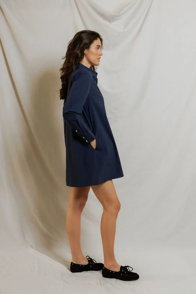 Felicia Poplin Shirt Dress Navy