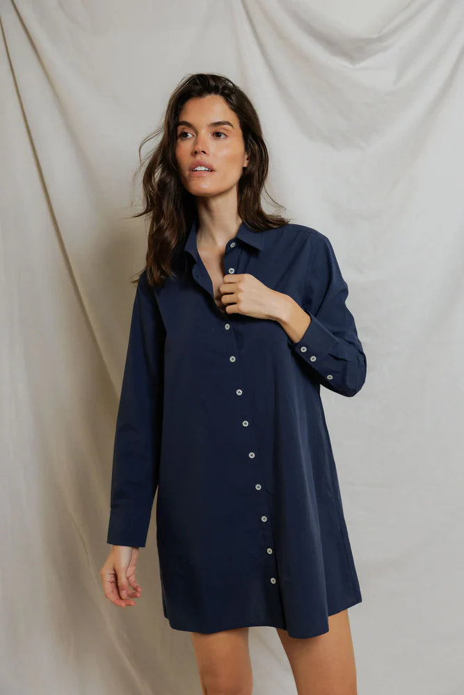 Felicia Poplin Shirt Dress Navy