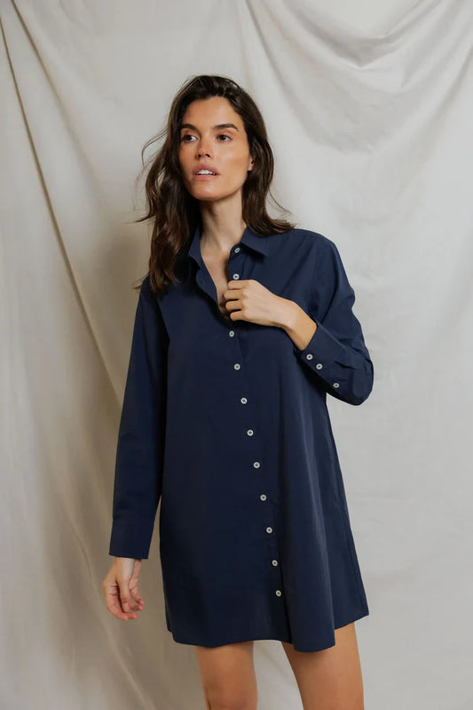 Felicia Poplin Shirt Dress Navy