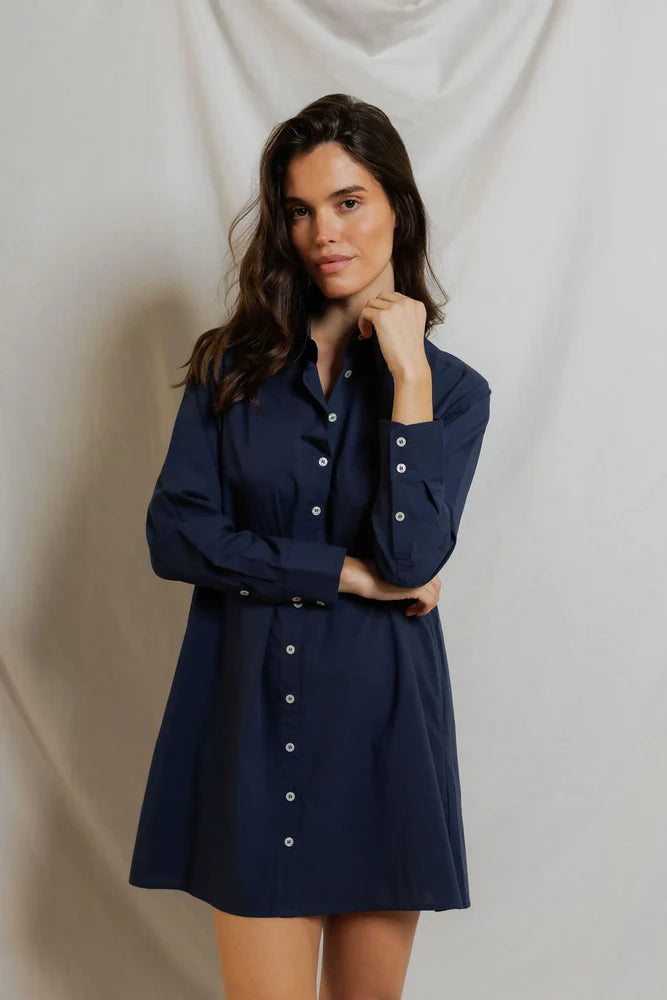 Felicia Poplin Shirt Dress Navy