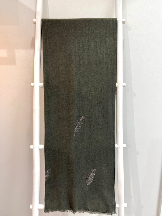 Khaki Olive Feather Wrap