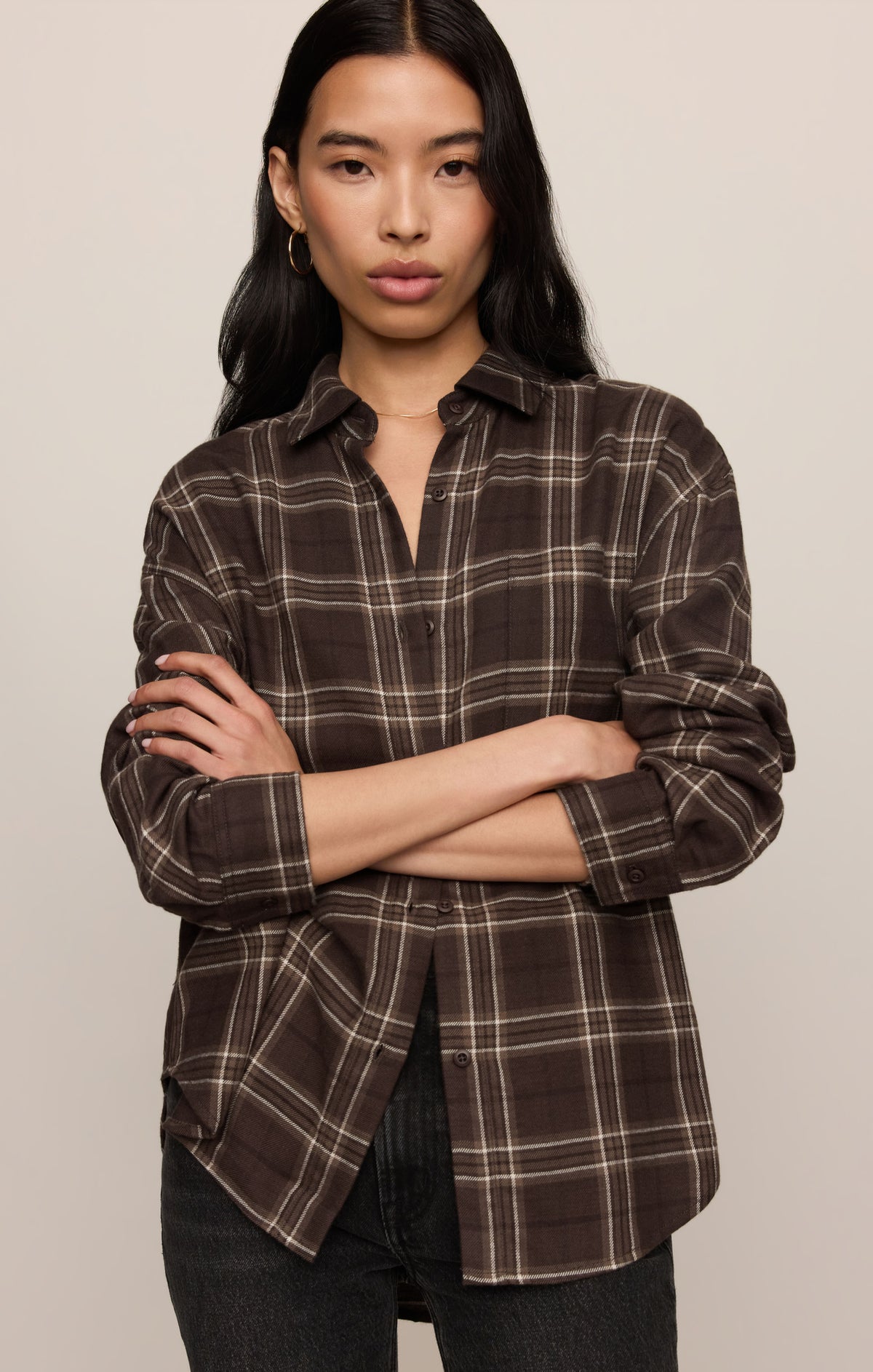 River Plaid Button Up- Dark Roast