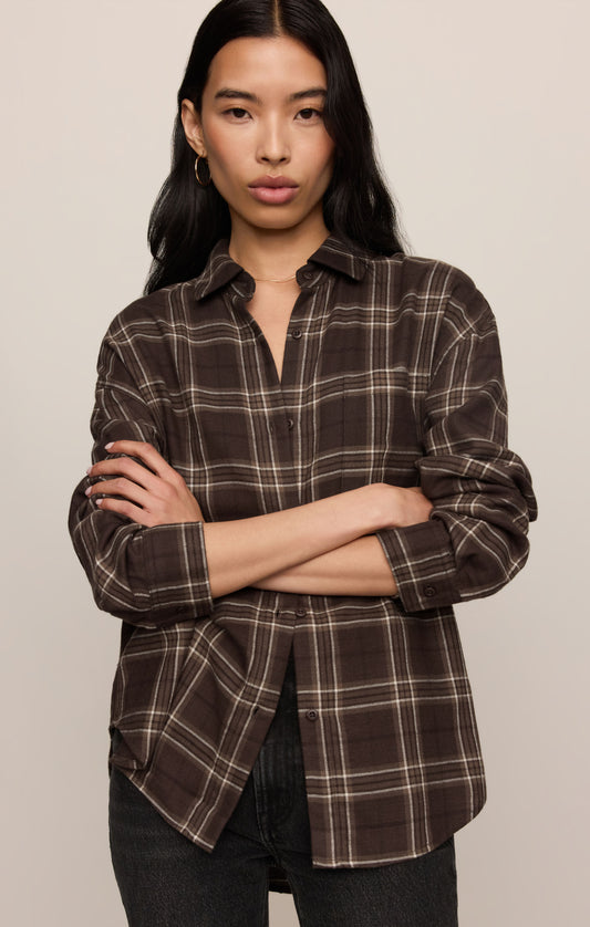 River Plaid Button Up- Dark Roast