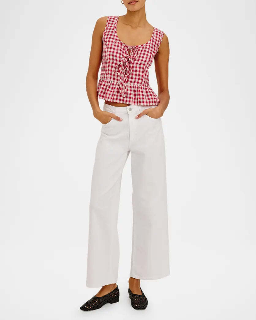 Jonah Gingham Linen Tie-Front Top