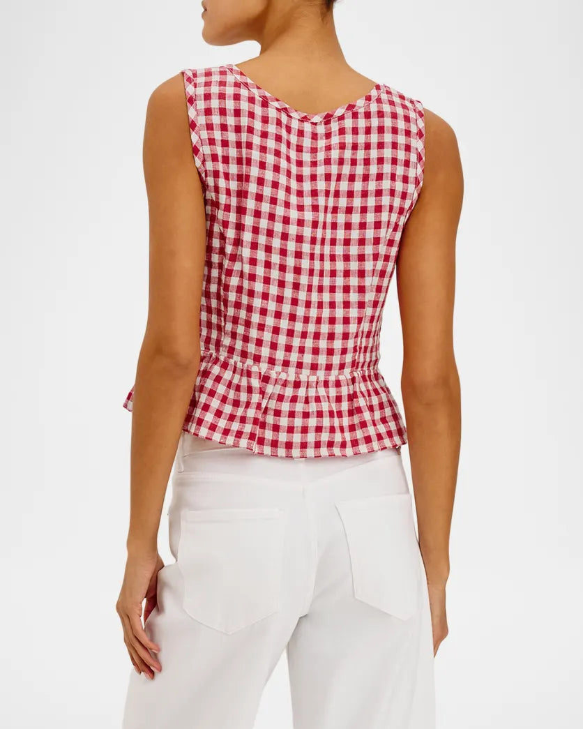 Jonah Gingham Linen Tie-Front Top