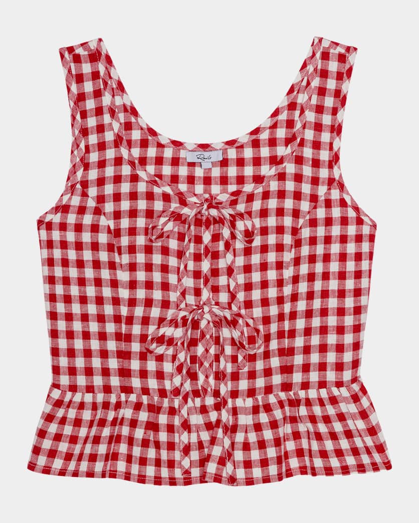 Jonah Gingham Linen Tie-Front Top