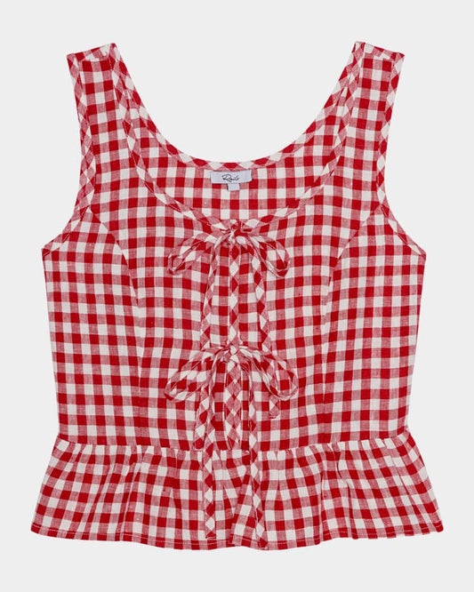 Jonah Gingham Linen Tie-Front Top