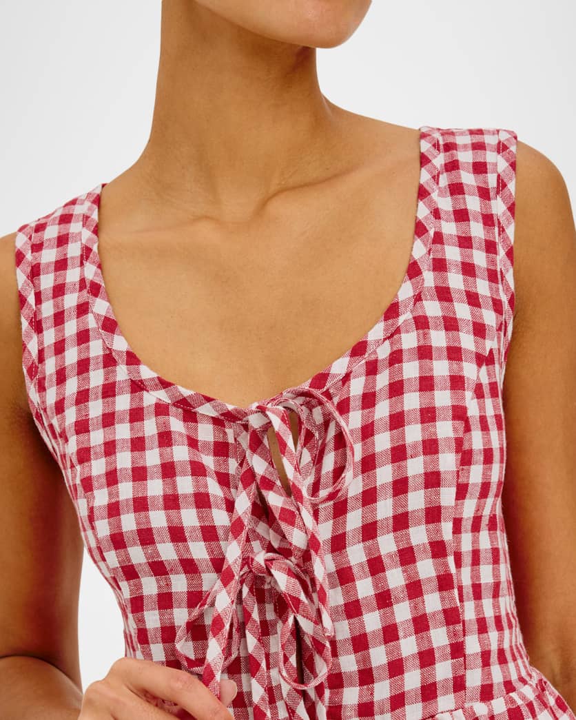 Jonah Gingham Linen Tie-Front Top