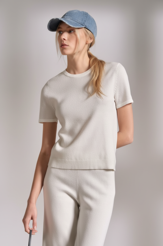 Grey Ribbed Knit T-Shirt