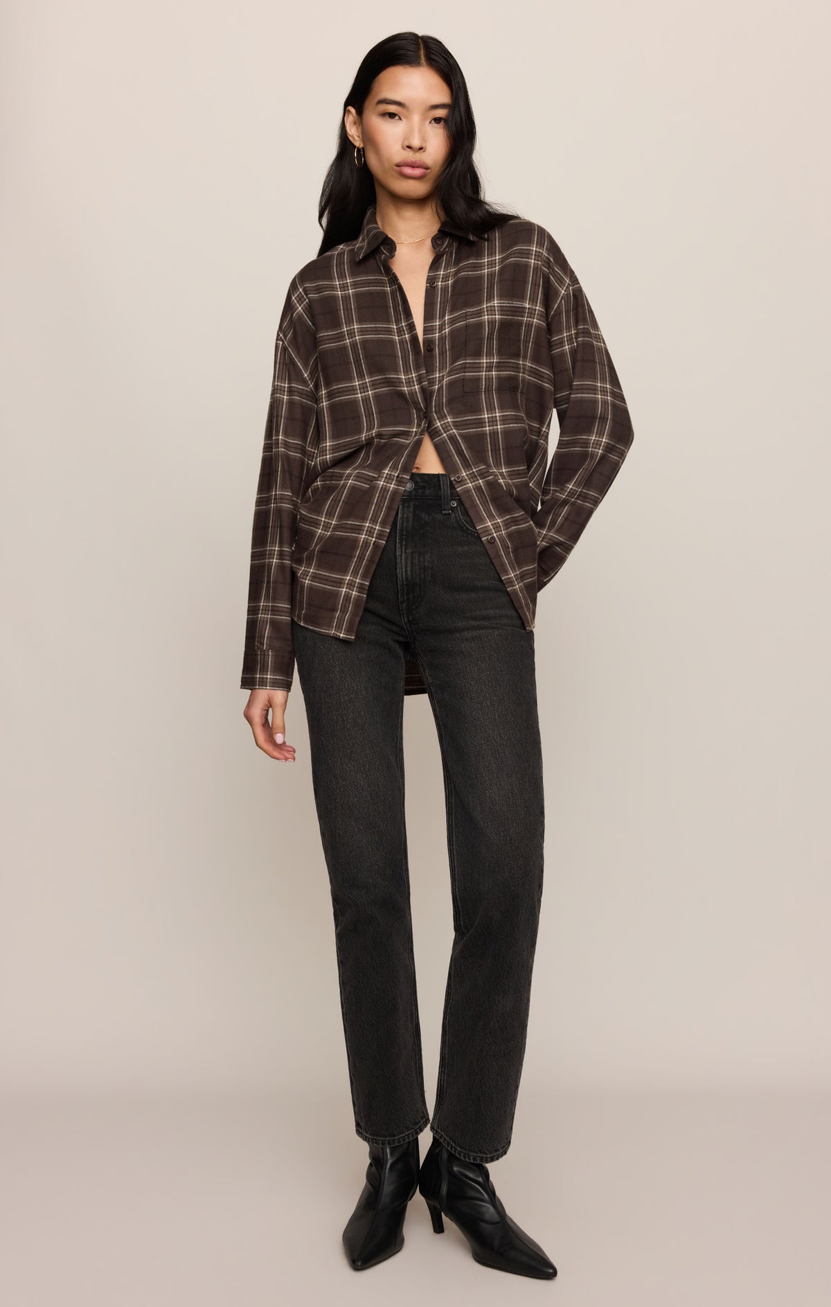 River Plaid Button Up- Dark Roast