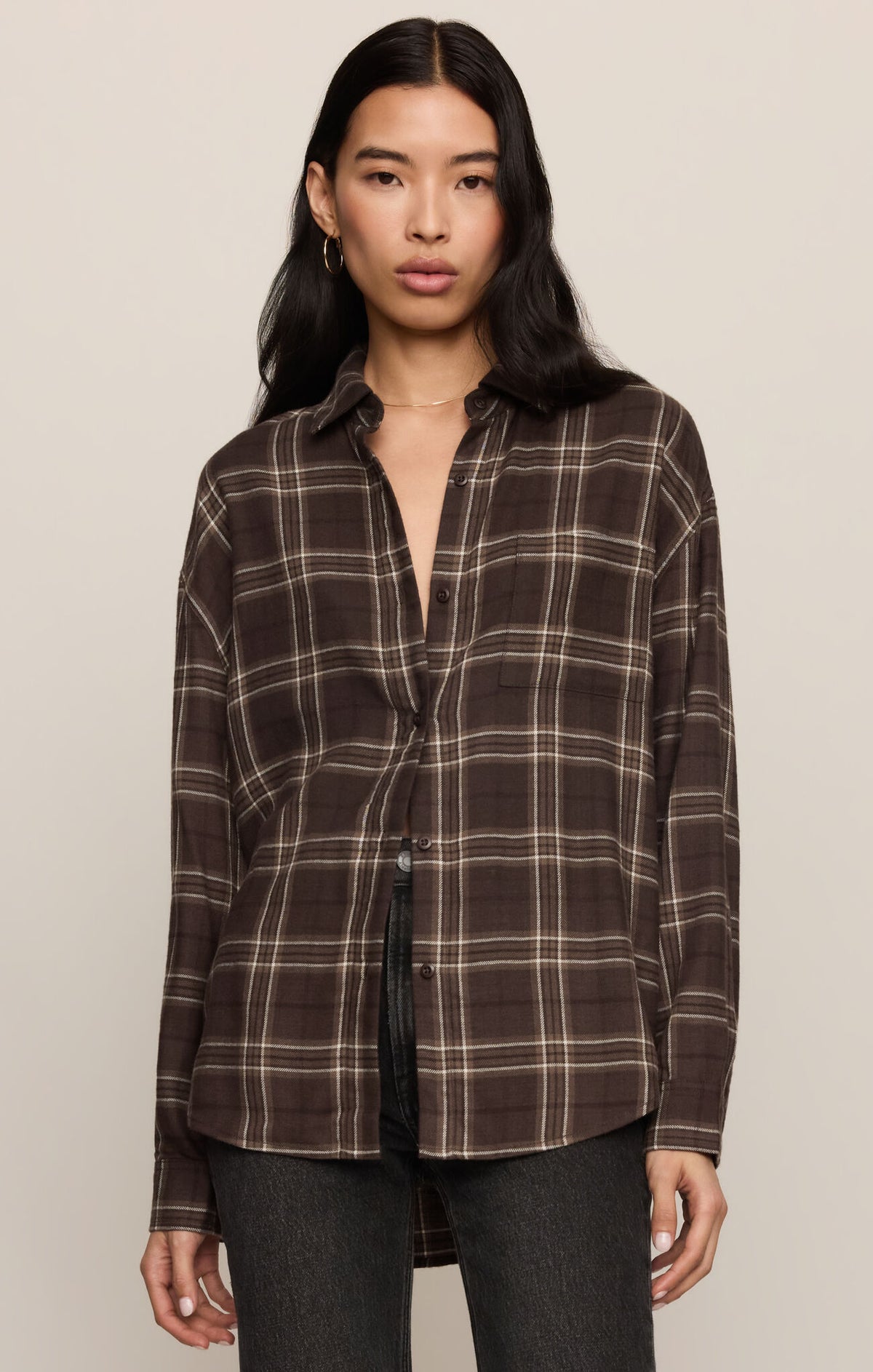 River Plaid Button Up- Dark Roast